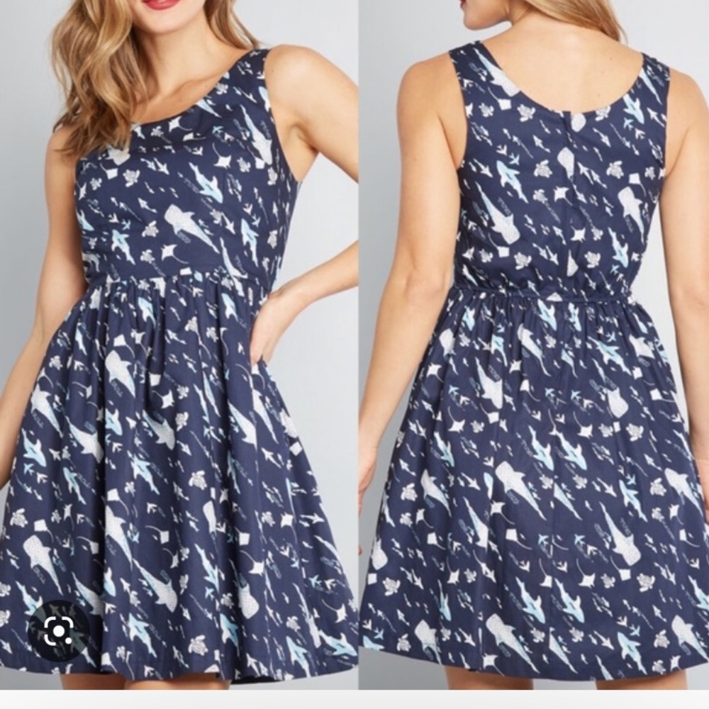 ModCloth Optimistic Effect Sleeveless Shark Dress